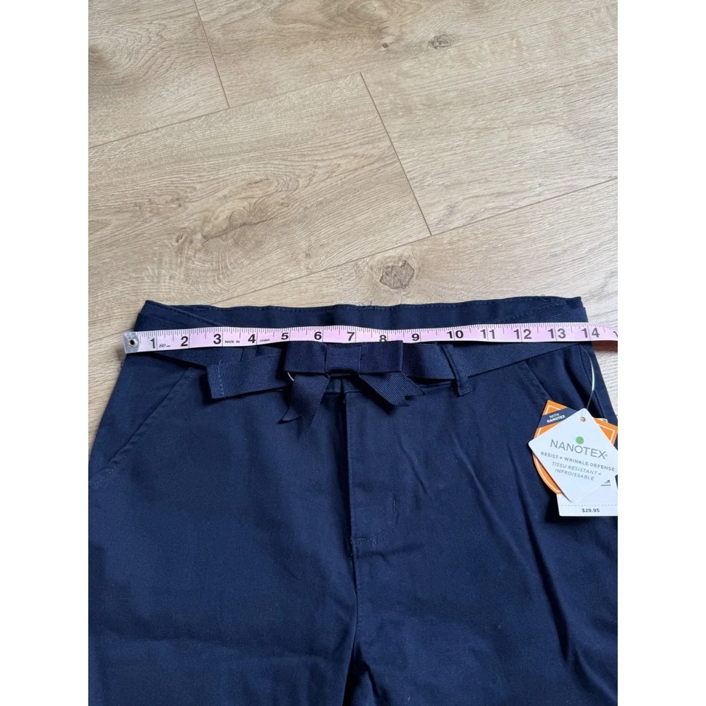 NWT Kid Girls Gymboree nanotex uniform navy blue bow belted chino shorts size 12